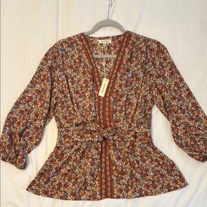 NWT Fall Max Studio Floral Blouse - Brown and White